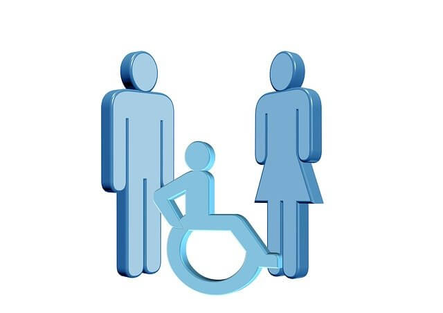 symboles de 3 personnes dont une handicapée